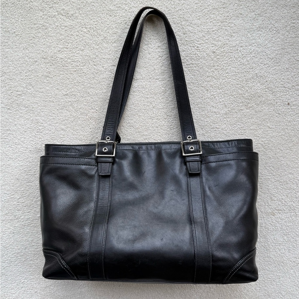 Coach Hampton Large Black Leather Tote Bag B0769-F10288 Authentic